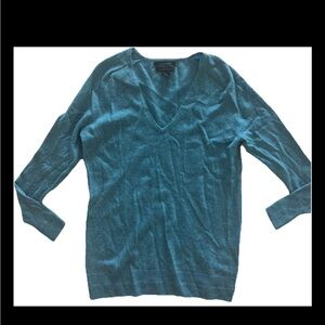 Tahari S Sweater Blue Cashmere V Neck Long Sleeve Soft S Long Sleeve Pullover